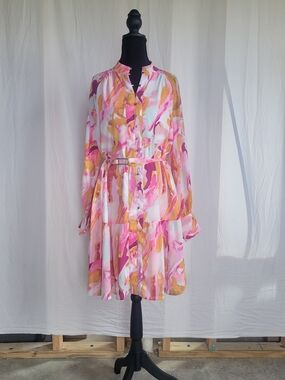 Floral Pink & Mustard Tiered Shirt Dress